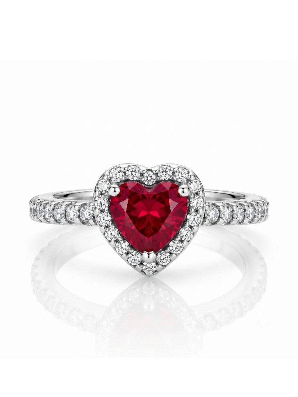 Dainty Heart Ring, 925 Sterling Silver, Size 9 Valentines Gift Red Ruby Gemstone